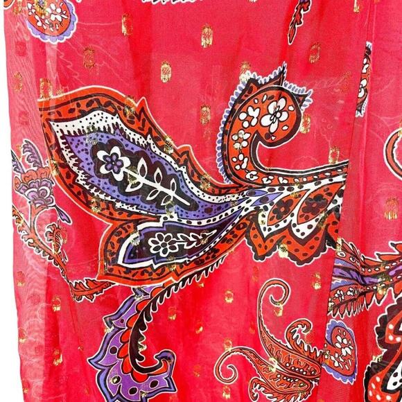 Dundas Jimi Maxi Dress Red Paisley Halter Gown Sleeveless Side‎ Slit Sz L - Picture 8 of 12